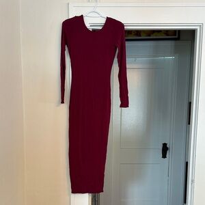 Naked Wardrobe Deep Red Long Sleeve Dress with low back